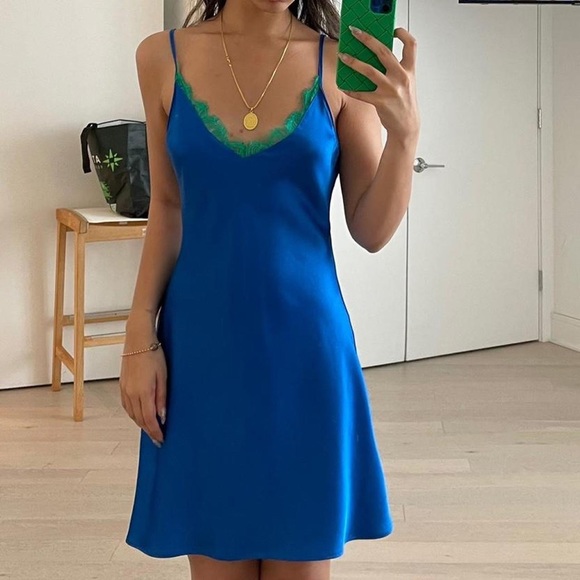 Zara Dresses Zara Blue And Green Silk Slip Dress Poshmark